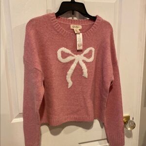 BNWT JESSICA SIMPSON Pink and White Bow Sweater Women's Size Large